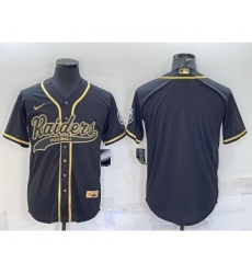 Men's Las Vegas Raiders Blank Black Gold With Patch Cool Base Stitched Baseball Jersey