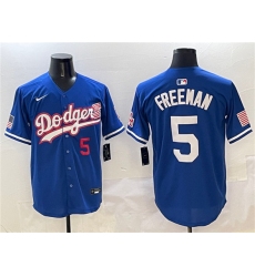 Men's Los Angeles Dodgers #5 Freddie Freeman Royal With American Flag Limited Stitched Baseball Jersey