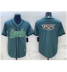 Men's Philadelphia Eagles Green Team Big Logo With Patch Cool Base Stitched Baseball Jersey