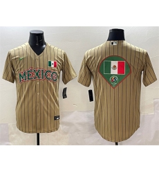 Men's Mexico Baseball Tan 2023 World Baseball Classic Team Big Logo Stitched Jerseys