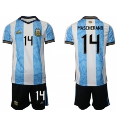 Men's Argentina #14 Mascherado White Blue Home Soccer Jersey Suit