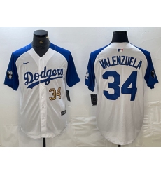 Mens Los Angeles Dodgers #34 Toro Valenzuela Number White Blue Fashion Stitched Cool Base Limited Jersey