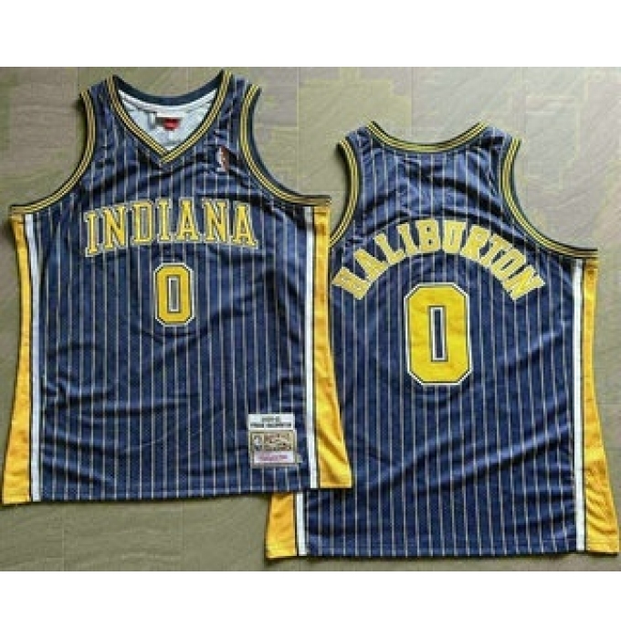 Men's Indiana Pacers #0 Tyrese Haliburton Black Stripes Hollywood Classic Throwback AU Jersey