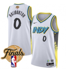 Men's Indiana Pacers #0 Tyrese Haliburton White 2025 Finals City Edition Stitched Basketball Jersey