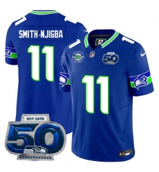 Men's Seattle Seahawks #11 Jaxon Smith-Njigba Royal 2025 F.U.S.E 50th Season Throwback Vapor Limited Football Stitched Jersey