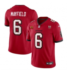 Men's Tampa Bay Buccaneers #6 Baker Mayfield Red 2025 50th Anniversary And 4-Star C Vapor Untouchable Limited Football Stitched Jersey