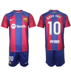 Men's Barcelona #10 Ansu Fati Blue Red 2023-24 Home Soccer Jersey
