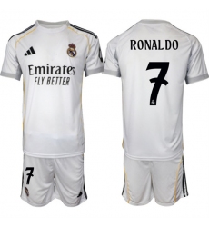 Youth Real Madrid #7 Ronaldo 25-26 White Home Soccer Jersey Suit
