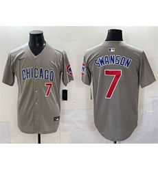 Men's Chicago Cubs #7 Dansby Swanson Gray Limited Stitched Baseball Jersey