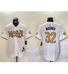 Mens New Orleans Saints #32 Tyrann Mathieu White Cool Base Stitched Baseball Jersey
