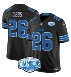 Men's Detroit Lions #26 Jahmyr Gibbs Black 2024 NFC North Champions F.U.S.E. Vapor Limited Stitched Jersey