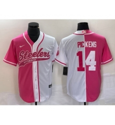 Men's Nike Pittsburgh Steelers #14 George Pickens Pink White Two Tone Cool Base Stitched Baseball Jersey