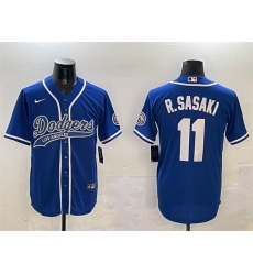 Men's Los Angeles Dodgers #11 Roki Sasaki Royal With Cool Base Stitched Baseball Jersey