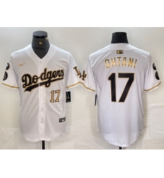 Mens Los Angeles Dodgers #17 Shohei Ohtani Number White Gold Fashion Stitched Cool Base Limited Jersey