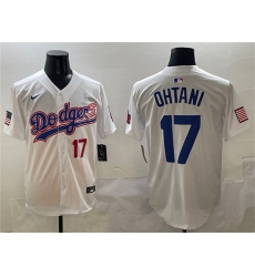 Men's Los Angeles Dodgers #17 Shohei Ohtani White With American Flag Limited Stitched Baseball Jersey
