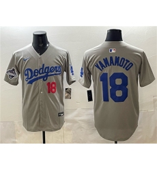 Men's Los Angeles Dodgers #18 Yoshinobu Yamamoto Gray 2025 World Series Champions Stitched Baseball Jersey