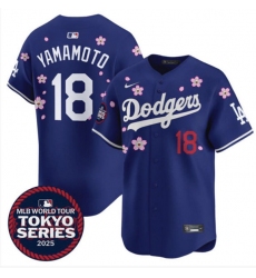 Men's Los Angeles Dodgers #18 Yoshinobu Yamamoto Royal 2025 Tokyo Series Limited Stitched Baseball Jersey