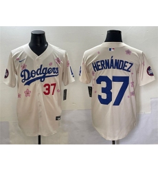 Men's Los Angeles Dodgers #37 Teoscar Hernández Cream 2025 Tokyo Series Limited Stitched Baseball Jersey