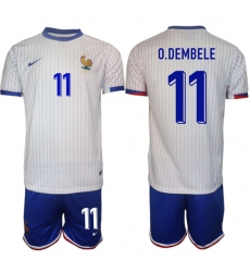 Men's France #11 Ousmane Dembele White 2024-25 Away Soccer Jersey Suit