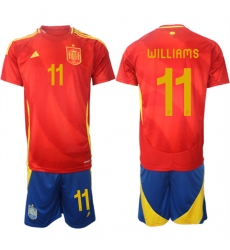 Men's Spain Team #11 Nico Williams 2024-25 Red Home Soccer Jersey Suit