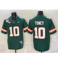 Men's Miami Hurricanes #10 Malachi Toney Green F.U.S.E. Fiesta Bowl Champions & Florida Patch Stitched Football Jersey