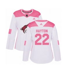 Women's Adidas Arizona Coyotes #22 Barrett Hayton Authentic White Pink Fashion NHL Jersey