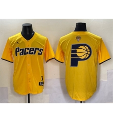 Men's Indiana Pacers Team Big Logo Yellow 2025 Finals Vapor Stitched Baseball Jersey
