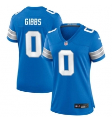 Women's Detroit Lions #0 Jahymr Gibbs Blue Limited Football Stitched Game Jersey(Run Smaller)