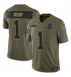 Men's Indianapolis Colts #1 Jim Irsay Olive 2025 Salute to Service Limited Football Stitched Jersey
