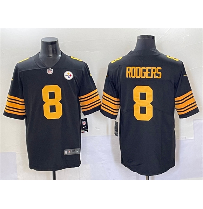 Men's Pittsburgh Steelers #8 Aaron Rodgers Black 2025 Color Rush Vapor Limited Stitched Football Jersey