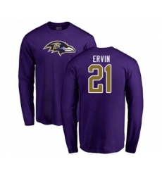 Football Baltimore Ravens #21 Tyler Ervin Purple Name & Number Logo Long Sleeve T-Shirt