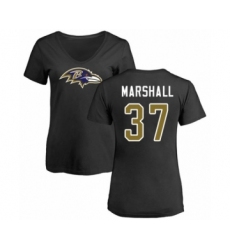 Football Women's Baltimore Ravens #37 Iman Marshall Black Name & Number Logo T-Shirt