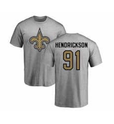 Football New Orleans Saints #91 Trey Hendrickson Ash Name & Number Logo T-Shirt
