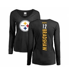 Football Women's Pittsburgh Steelers #12 Terry Bradshaw Black Backer Slim Fit Long Sleeve T-Shirt
