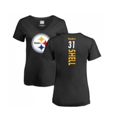 Football Women's Pittsburgh Steelers #31 Donnie Shell Black Backer Slim Fit T-Shirt