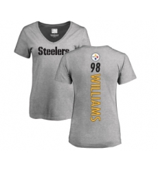 Football Women's Pittsburgh Steelers #98 Vince Williams Ash Backer V-Neck T-Shirt