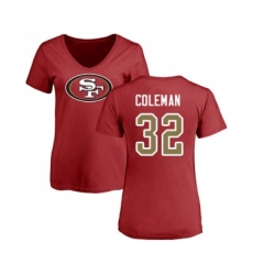Football Women's San Francisco 49ers #32 Tevin Coleman Red Name & Number Logo T-Shirt