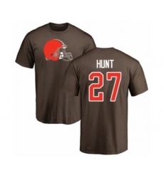 Football Cleveland Browns #27 Kareem Hunt Brown Name & Number Logo T-Shirt
