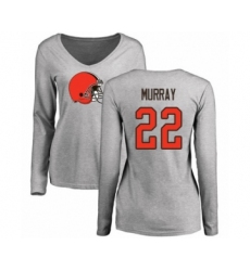 Football Women's Cleveland Browns #22 Eric Murray Ash Name & Number Logo Long Sleeve T-Shirt