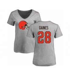 Football Women's Cleveland Browns #28 Phillip Gaines Ash Name & Number Logo T-Shirt