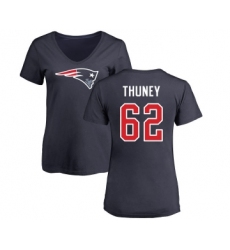 Football Women's New England Patriots #62 Joe Thuney Navy Blue Name & Number Logo Slim Fit T-Shirt
