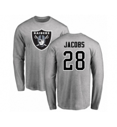 Football Oakland Raiders #28 Josh Jacobs Ash Name & Number Logo Long Sleeve T-Shirt