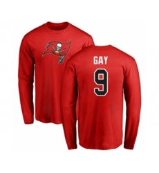 Football Tampa Bay Buccaneers #9 Matt Gay Red Name & Number Logo Long Sleeve T-Shirt
