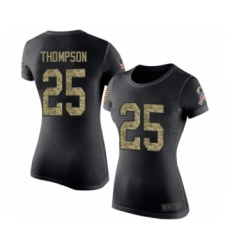 Football Women's Kansas City Chiefs #25 Darwin Thompson Black Camo Salute to Service T-Shirt
