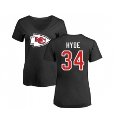 Football Women's Kansas City Chiefs #34 Carlos Hyde Black Name & Number Logo Slim Fit T-Shirt