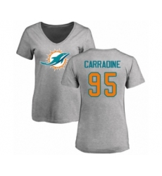 Football Women's Miami Dolphins #95 Tank Carradine Ash Name & Number Logo T-Shirt