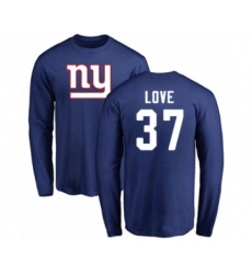 Football New York Giants #37 Julian Love Royal Blue Name & Number Logo Long Sleeve T-Shirt