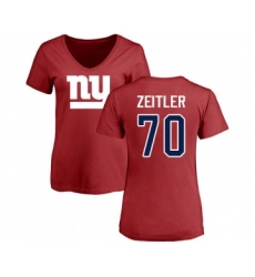 Football Women's New York Giants #70 Kevin Zeitler Red Name & Number Logo T-Shirt