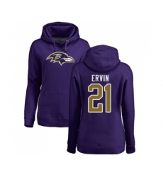 Football Women's Baltimore Ravens #21 Tyler Ervin Purple Name & Number Logo Pullover Hoodie