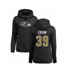 Football Women's Baltimore Ravens #39 Tyler Ervin Black Name & Number Logo Pullover Hoodie